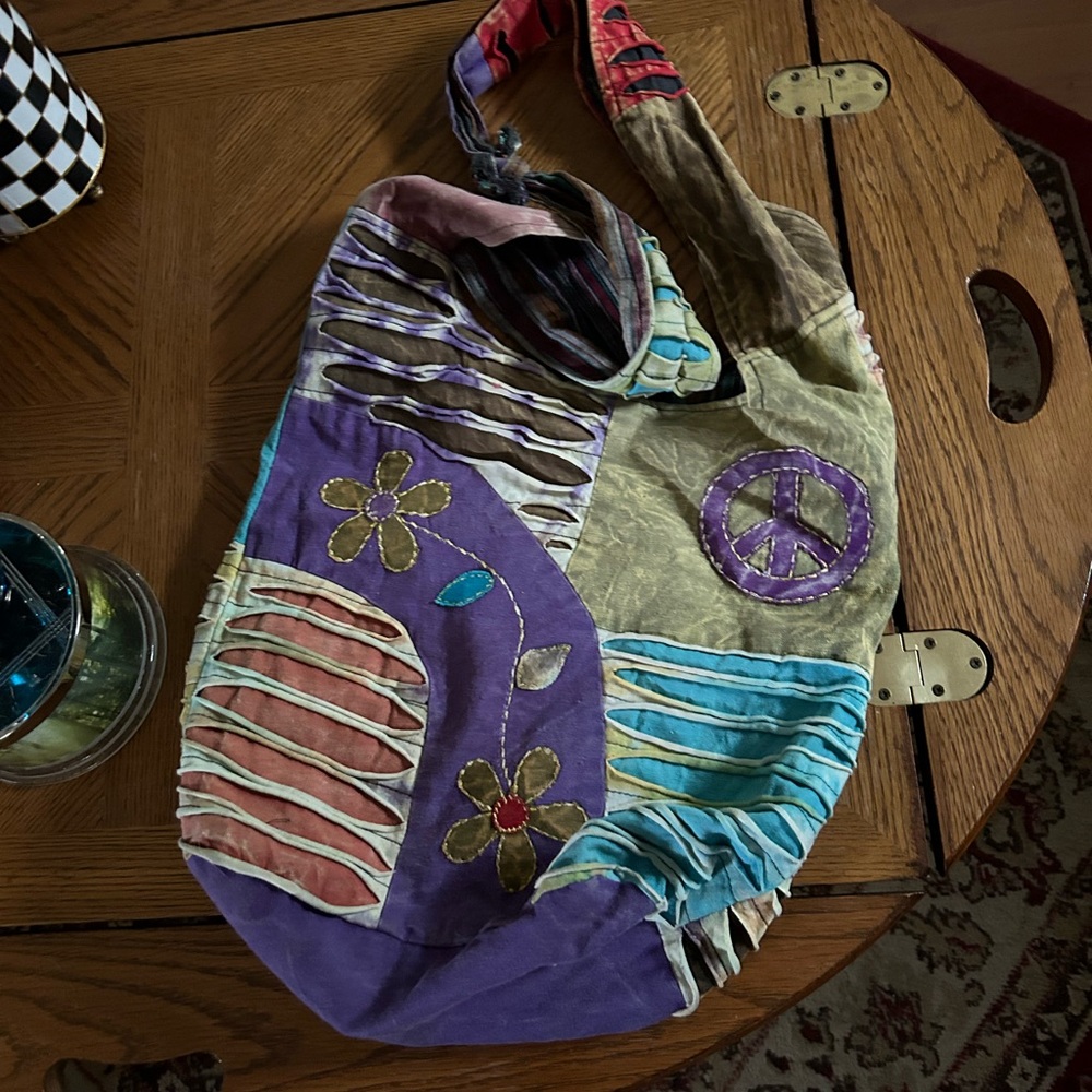 Vintage Nepal Cotton Patchwork Peace Printed Shou… - image 4